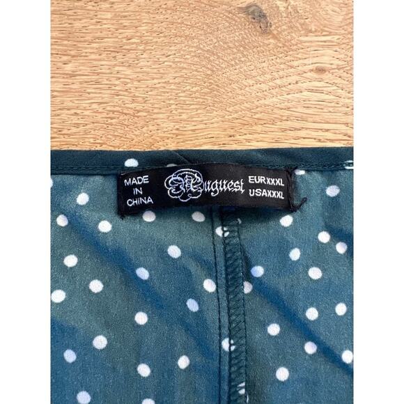 Uguest - Long Sleeve V Neck Polka Dot Ruffle Mini Dress in Green & White - Picture 3 of 6